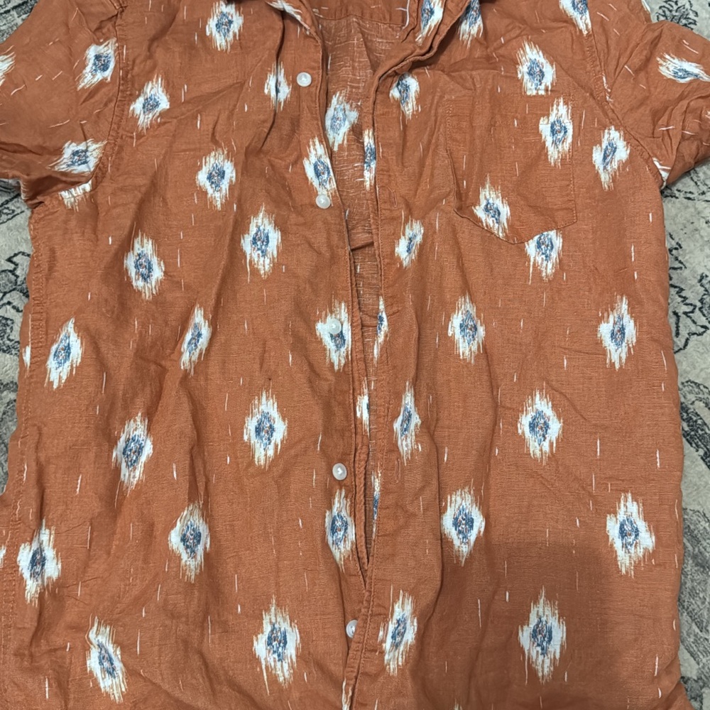 Sonoma Men's Terracotta Patterned Button Down Shirt
